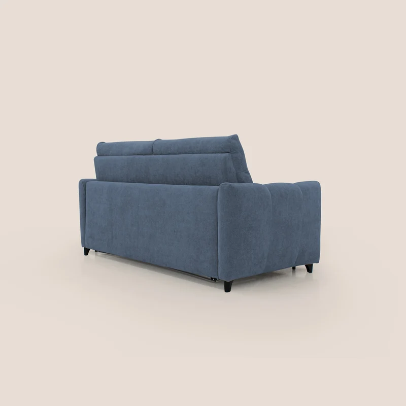 Peonia canapé convertible scandinave avec matelas H 18cm et dossier haut en bouclette imperméable T07 bleu