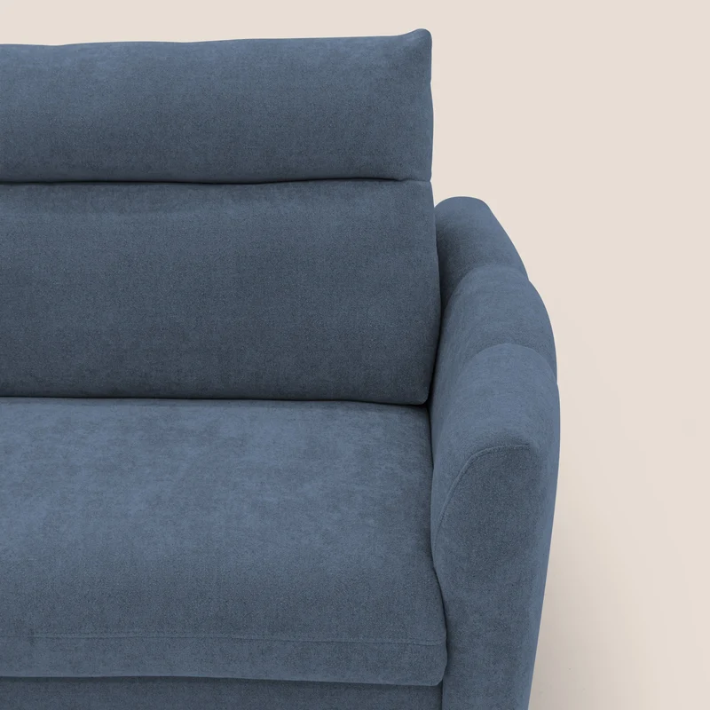 Peonia canapé convertible scandinave avec matelas H 18cm et dossier haut en bouclette imperméable T07 bleu