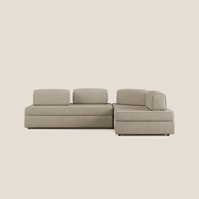 Liberty Canapé d'angle avec pouf extractible et dossiers amovibles en tissu doux imperméable T02 beige