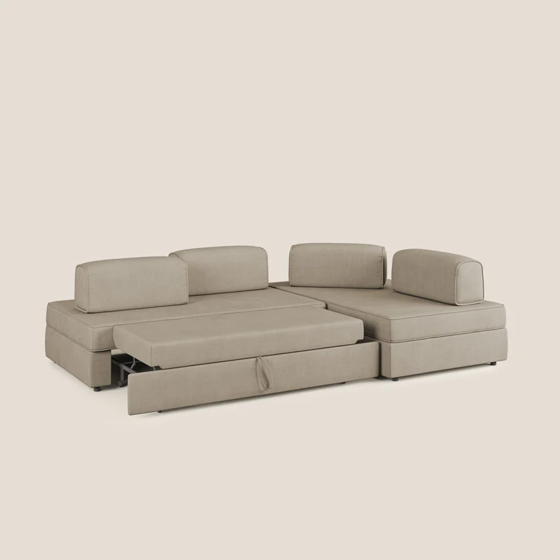 Liberty Canapé d'angle avec pouf extractible et dossiers amovibles en tissu doux imperméable T02 beige