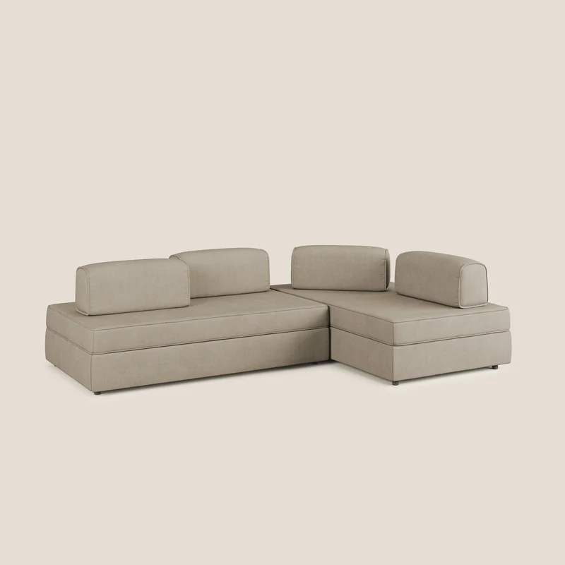 Liberty Canapé d'angle avec pouf extractible et dossiers amovibles en tissu doux imperméable T02 beige
