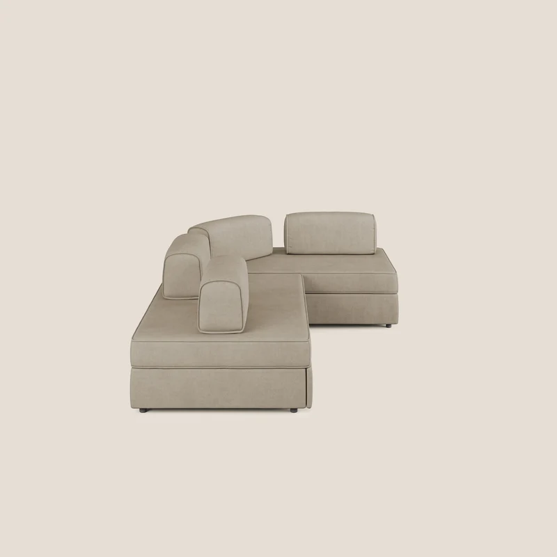 Liberty Canapé d'angle avec pouf extractible et dossiers amovibles en tissu doux imperméable T02 beige