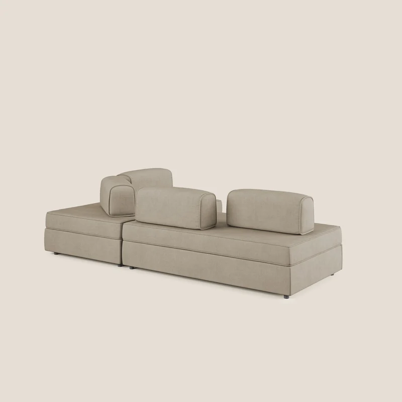 Liberty Canapé d'angle avec pouf extractible et dossiers amovibles en tissu doux imperméable T02 beige