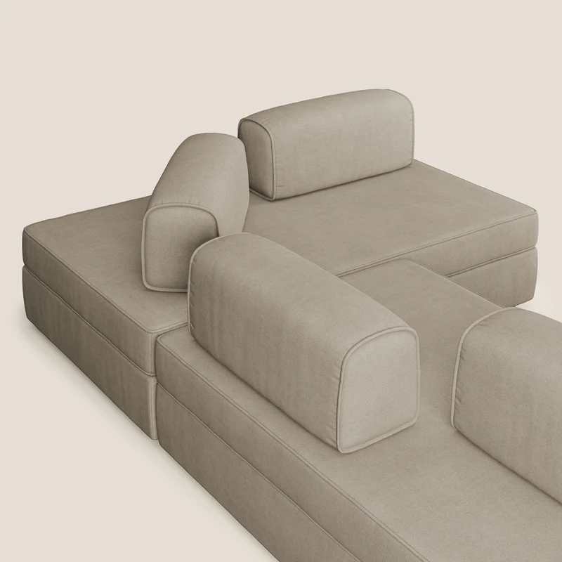 Liberty Canapé d'angle avec pouf extractible et dossiers amovibles en tissu doux imperméable T02 beige