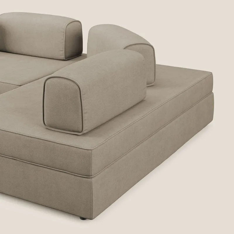 Liberty Canapé d'angle avec pouf extractible et dossiers amovibles en tissu doux imperméable T02 beige