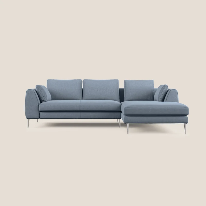 Plano canapé d'angle moderne en microfibre technique détachable T11 sucre glace