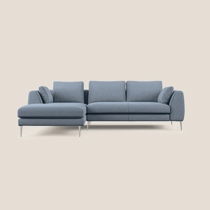 Plano canapé d'angle moderne en microfibre technique détachable T11 sucre glace