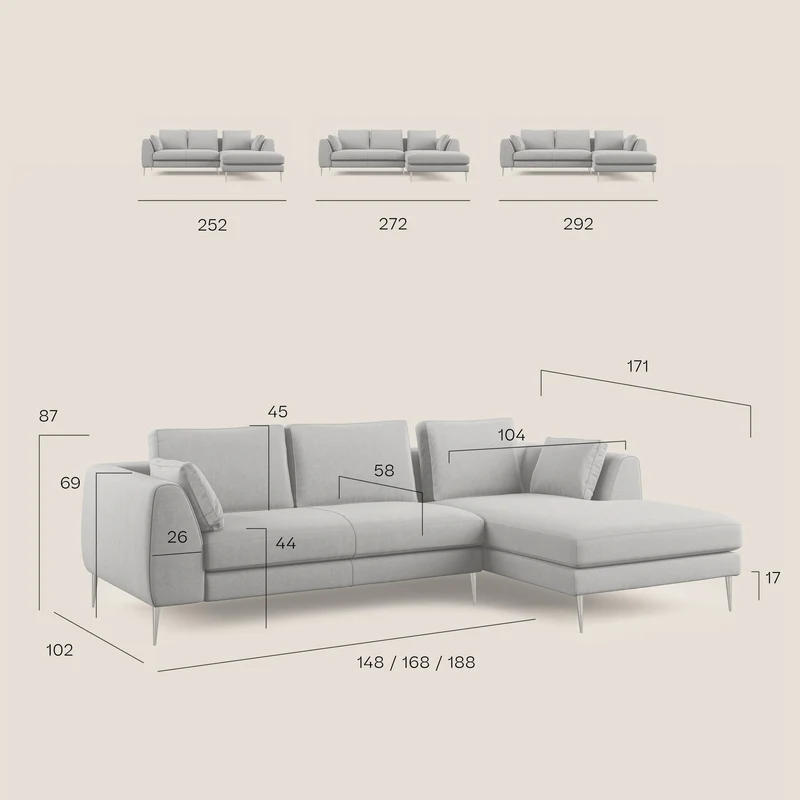 Plano canapé d'angle moderne en microfibre technique détachable T11 sucre glace