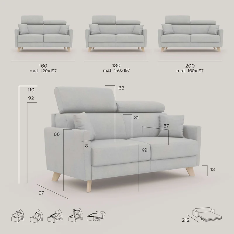 Francy canapé convertible avec têtières réglables en tissu détachable T17 rose