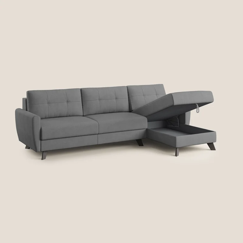 Callisto Canapé d'angle convertible en tissu doux imperméable T02 gris