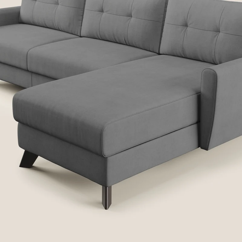 Callisto Canapé d'angle convertible en tissu doux imperméable T02 gris