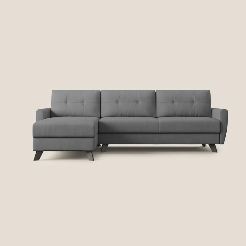 Callisto Canapé d'angle convertible en tissu doux imperméable T02 gris