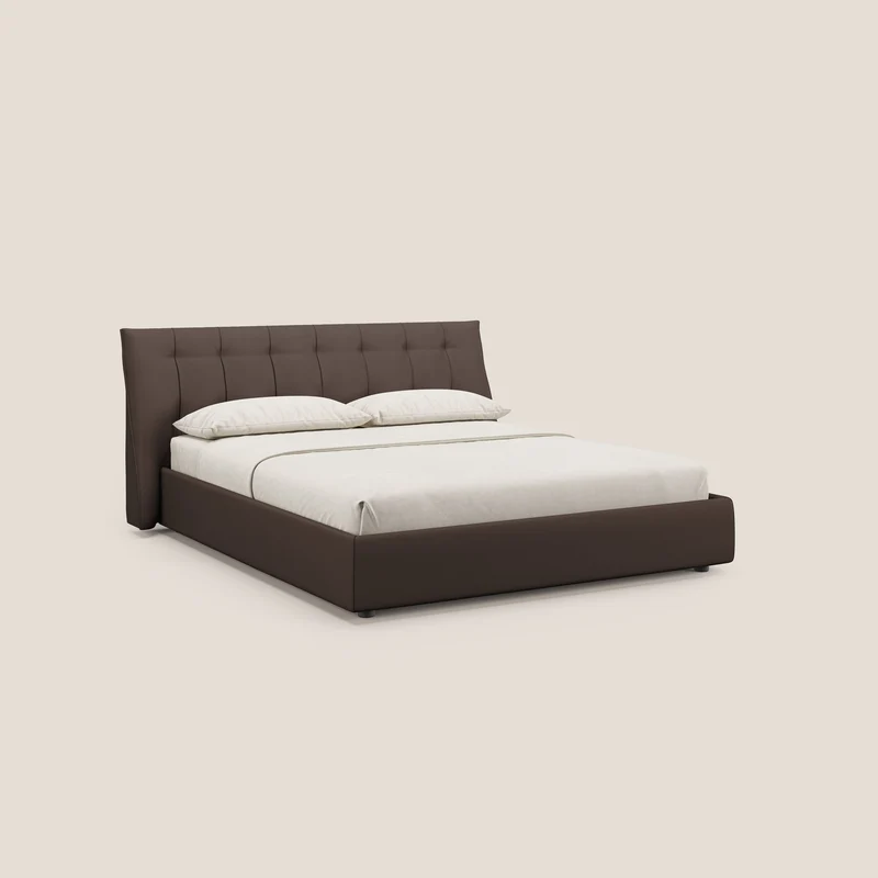 Clizia Lit de design avec coffre de rangement en simili-cuir imperméable T04 marron