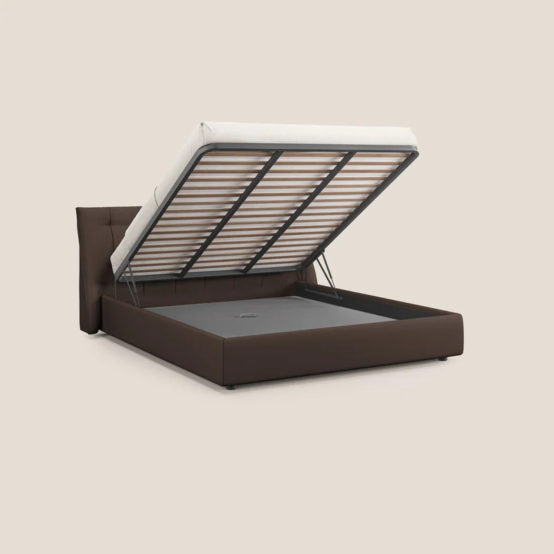 Clizia Lit de design avec coffre de rangement en simili-cuir imperméable T04 marron