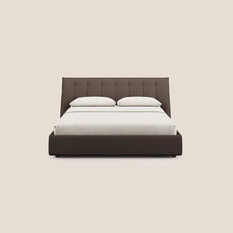 Clizia Lit de design avec coffre de rangement en simili-cuir imperméable T04 marron
