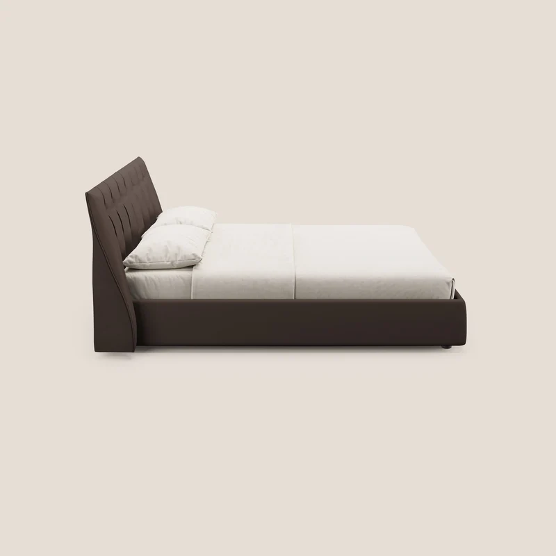 Clizia Lit de design avec coffre de rangement en simili-cuir imperméable T04 marron