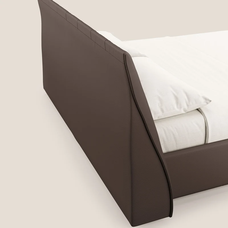 Clizia Lit de design avec coffre de rangement en simili-cuir imperméable T04 marron