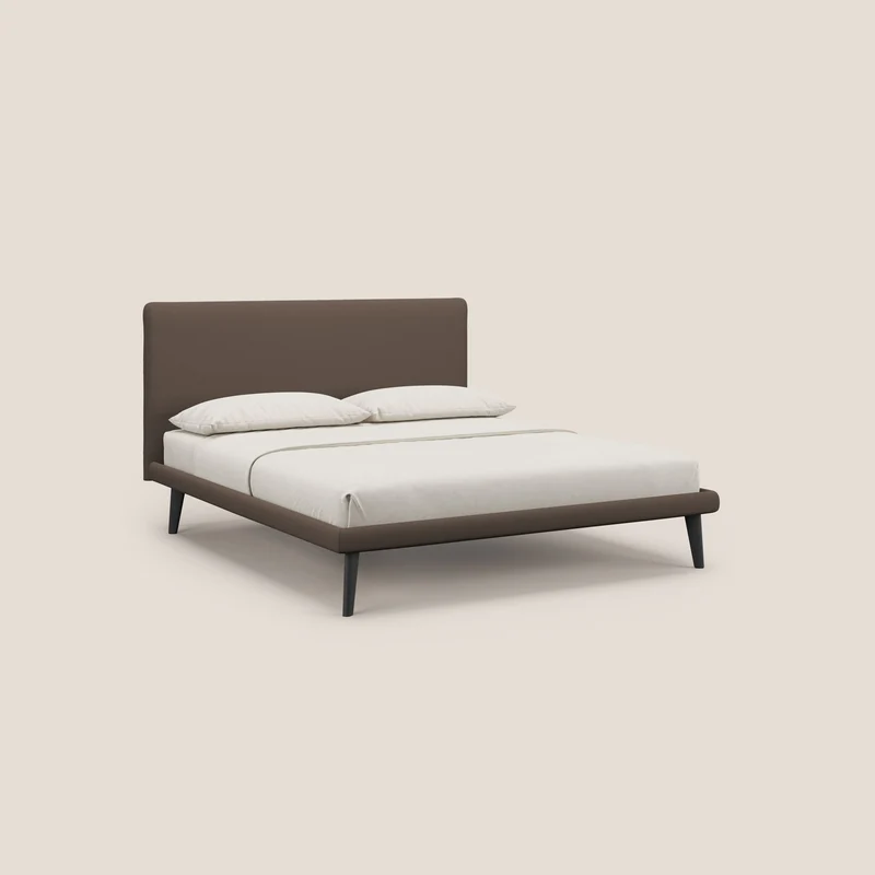 Noel lit minimaliste scandinave avec pieds foncés et tissu flammé imperméable T19 marron