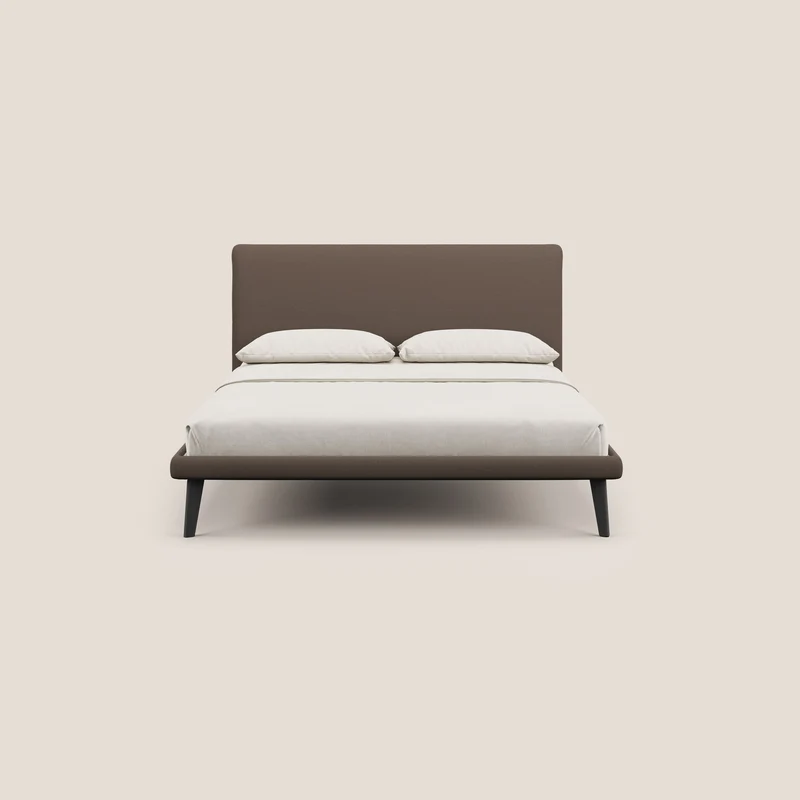 Noel lit minimaliste scandinave avec pieds foncés et tissu flammé imperméable T19 marron