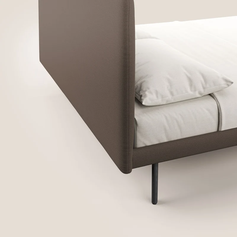 Noel lit minimaliste scandinave avec pieds foncés et tissu flammé imperméable T19 marron