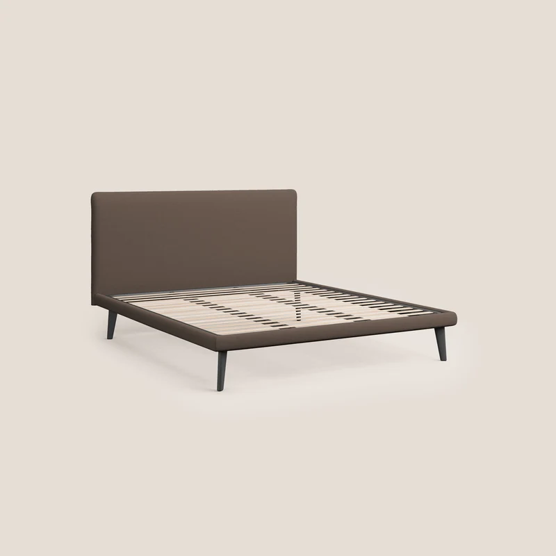 Noel lit minimaliste scandinave avec pieds foncés et tissu flammé imperméable T19 marron