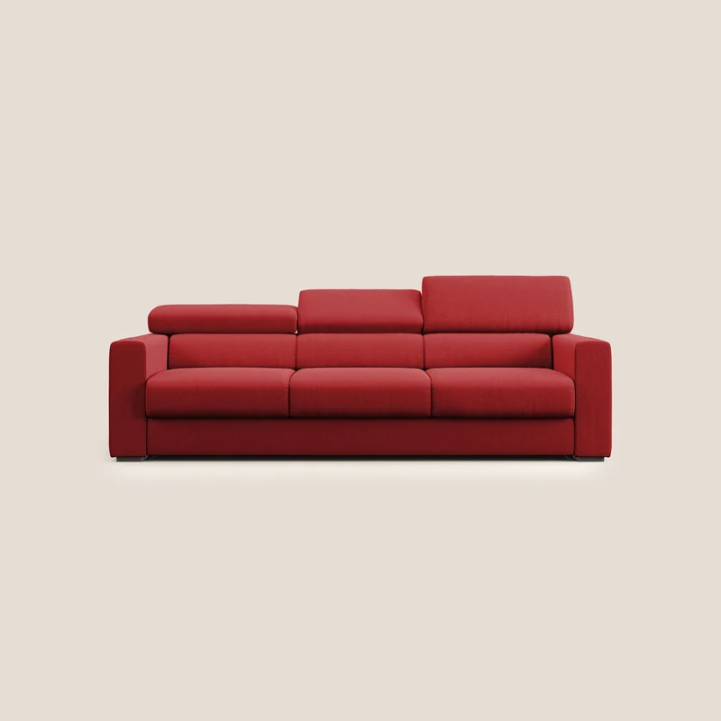 Dylan canapé avec pouf extractible à 3 assises en tissu effet coton imperméable T13 rouge