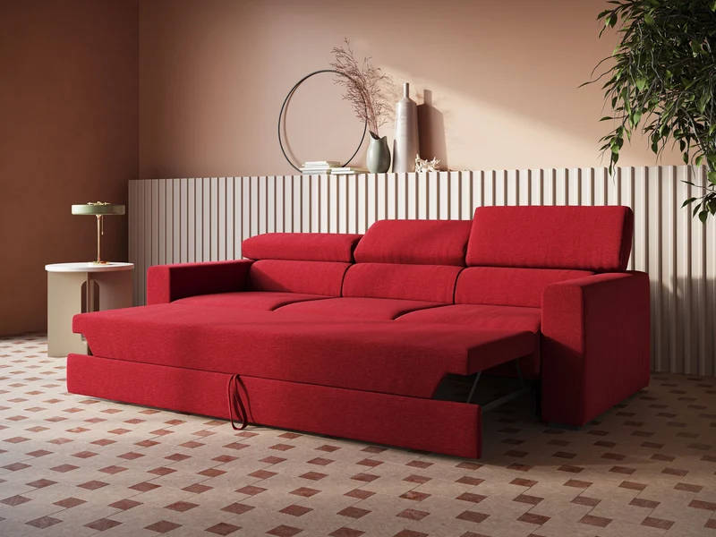 Dylan canapé avec pouf extractible à 3 assises en tissu effet coton imperméable T13 rouge