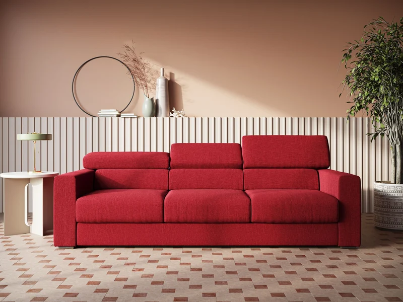 Dylan canapé avec pouf extractible à 3 assises en tissu effet coton imperméable T13 rouge
