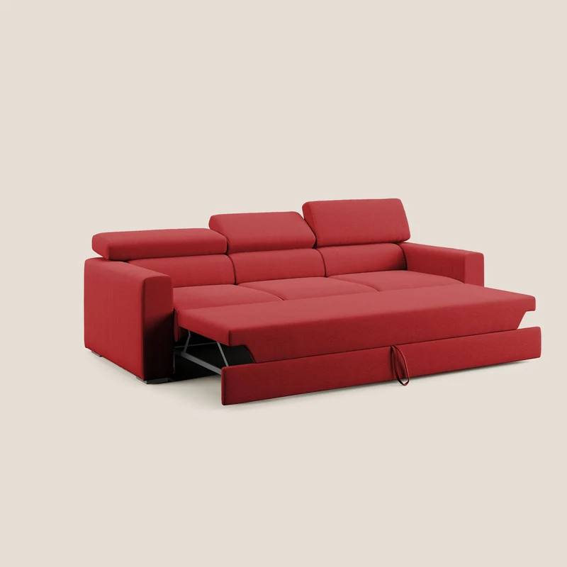 Dylan canapé avec pouf extractible à 3 assises en tissu effet coton imperméable T13 rouge