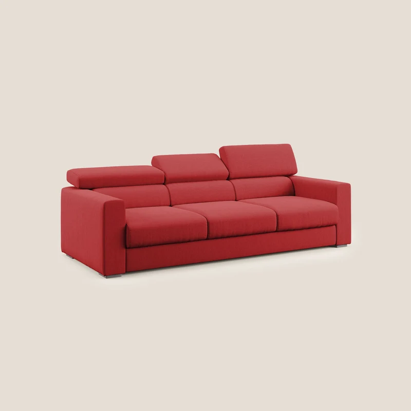 Dylan canapé avec pouf extractible à 3 assises en tissu effet coton imperméable T13 rouge