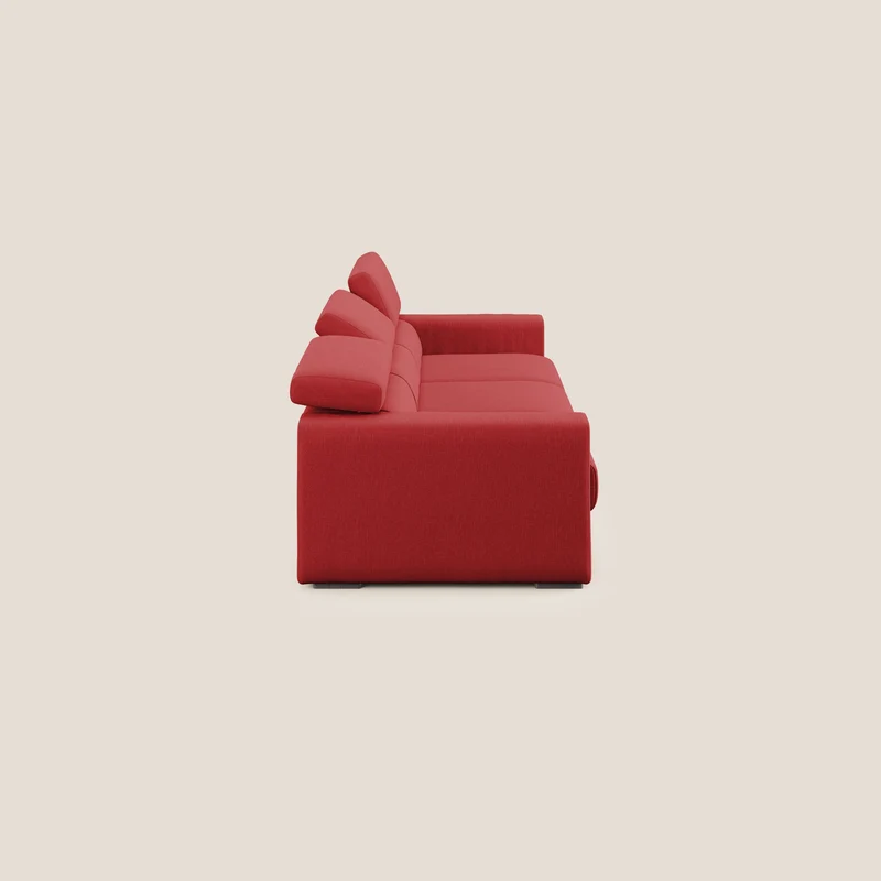 Dylan canapé avec pouf extractible à 3 assises en tissu effet coton imperméable T13 rouge