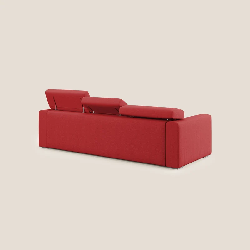 Dylan canapé avec pouf extractible à 3 assises en tissu effet coton imperméable T13 rouge