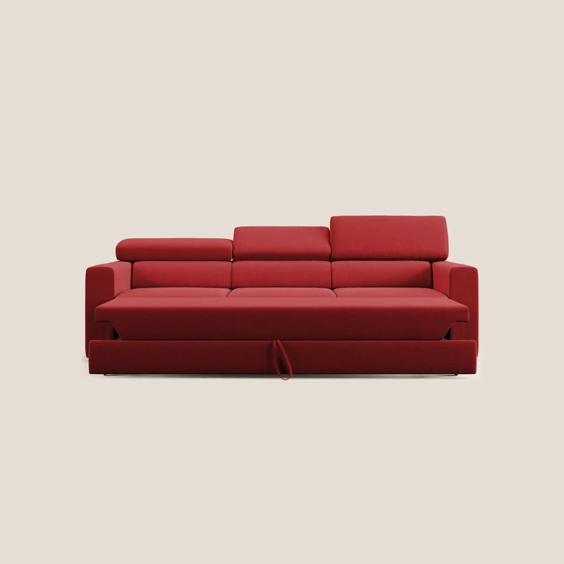 Dylan canapé avec pouf extractible à 3 assises en tissu effet coton imperméable T13 rouge