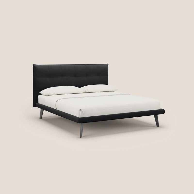 Brigitte lit avec tête de lit matelassée pieds hauts foncés et tissu imperméable T09 anthracite