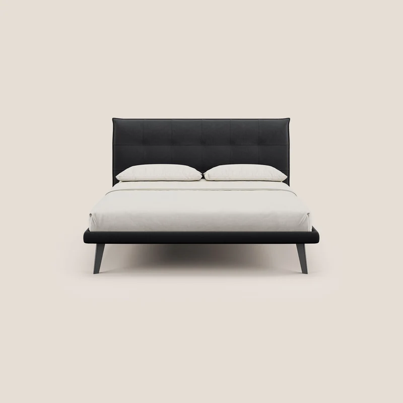 Brigitte lit avec tête de lit matelassée pieds hauts foncés et tissu imperméable T09 anthracite
