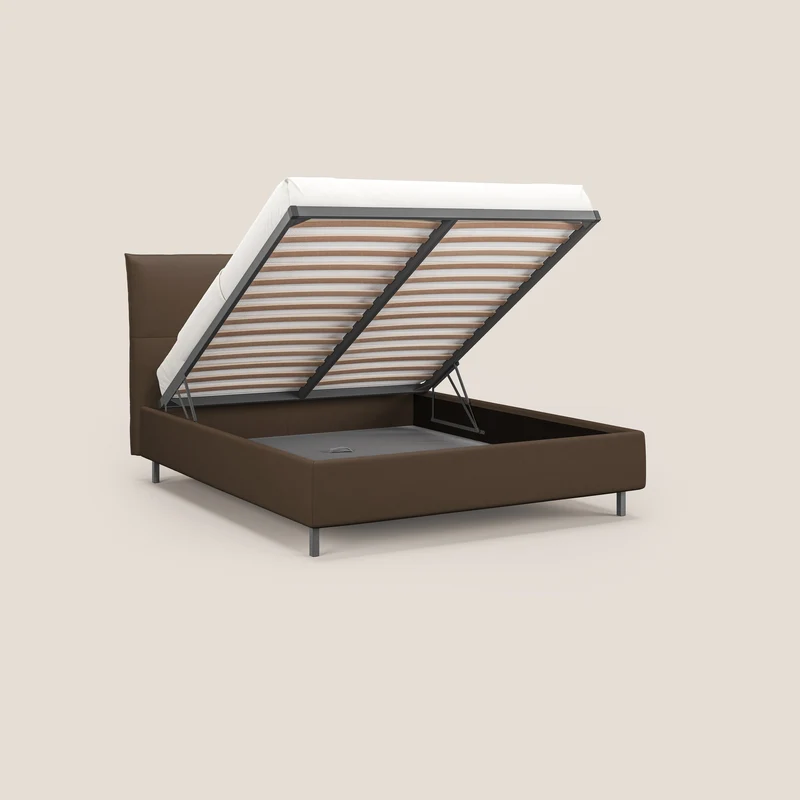 Izumi Lit rembourré avec coffre et pieds hauts en tissu détachable T05 marron