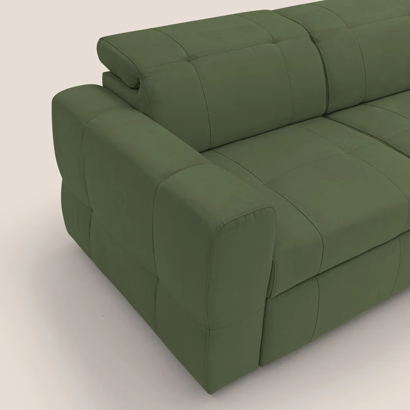Kronos Canapé d'angle avec pouf extractible et coffre de rangement en microfibre imperméable T11 vert