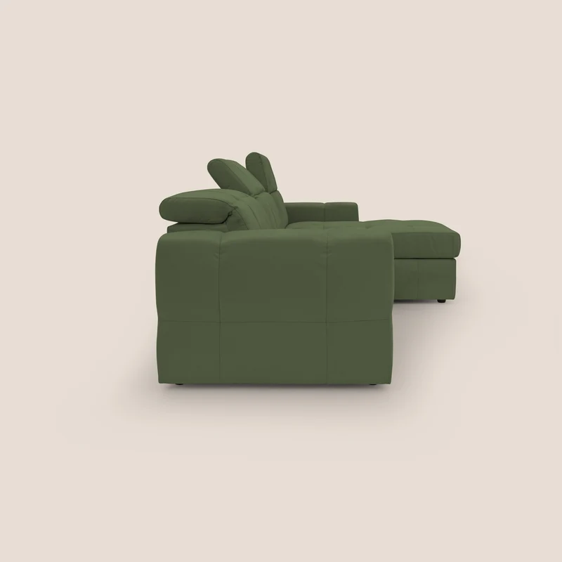 Kronos Canapé d'angle avec pouf extractible et coffre de rangement en microfibre imperméable T11 vert