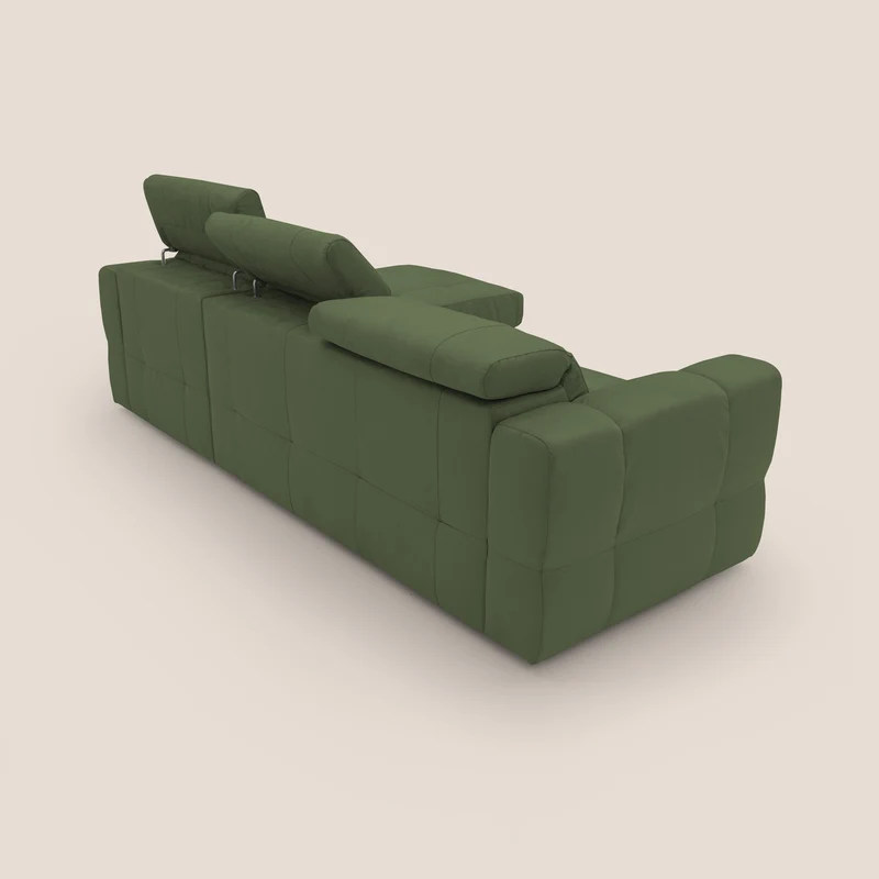 Kronos Canapé d'angle avec pouf extractible et coffre de rangement en microfibre imperméable T11 vert