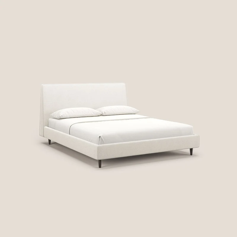 Dorotea lit rembourré avec pieds bois et tissu bouclette douce imperméable T07 blanc