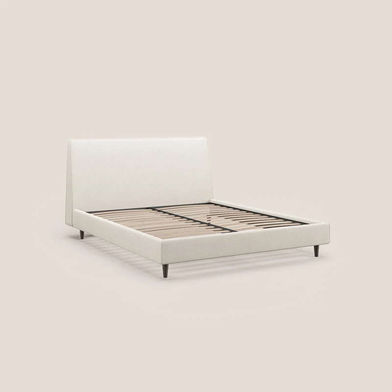 Dorotea lit rembourré avec pieds bois et tissu bouclette douce imperméable T07 blanc