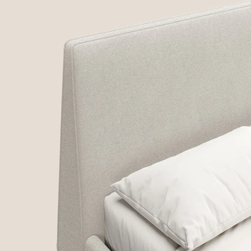 Dorotea lit rembourré avec pieds bois et tissu bouclette douce imperméable T07 blanc