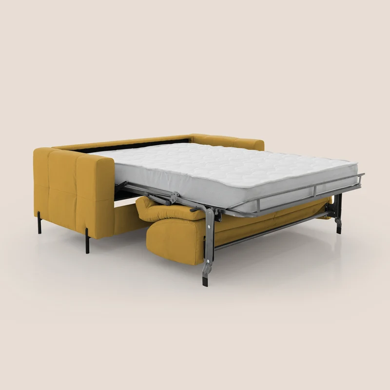 Ortensia canapé convertible matelas H 18cm et pieds hauts en élégante microfibre détachable T11 jaune