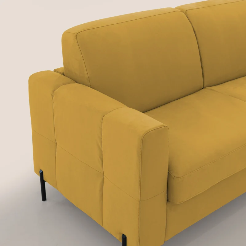 Ortensia canapé convertible matelas H 18cm et pieds hauts en élégante microfibre détachable T11 jaune