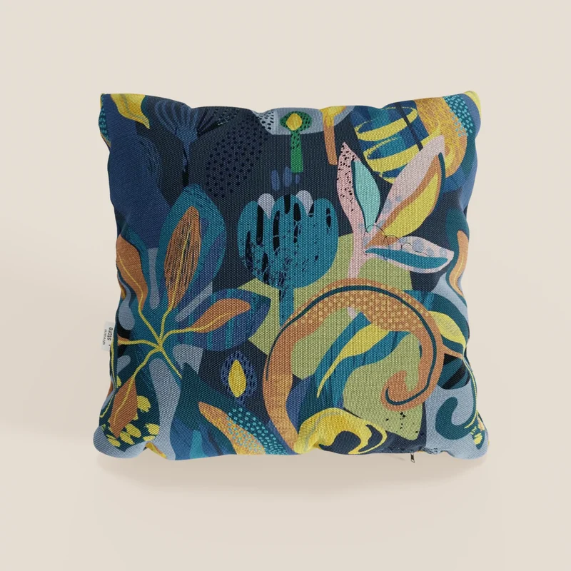 Joy Collection de coussins à motifs multicolores en tissu de coton frais et imperméable bleu