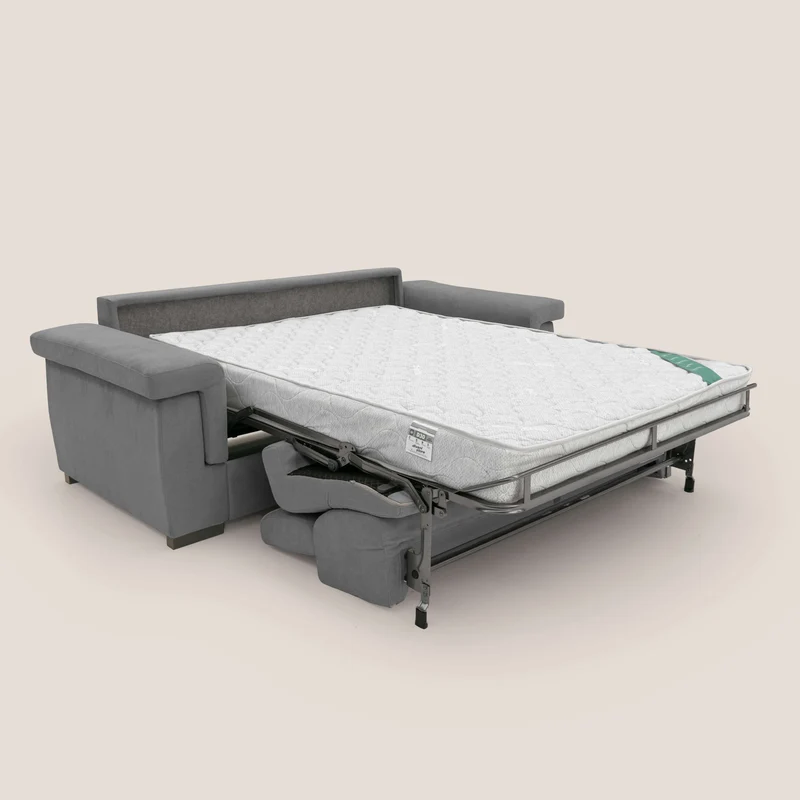 Bjorn Canapé convertible avec matelas H 18cm et têtières réglables en tissu imperméable T02 gris