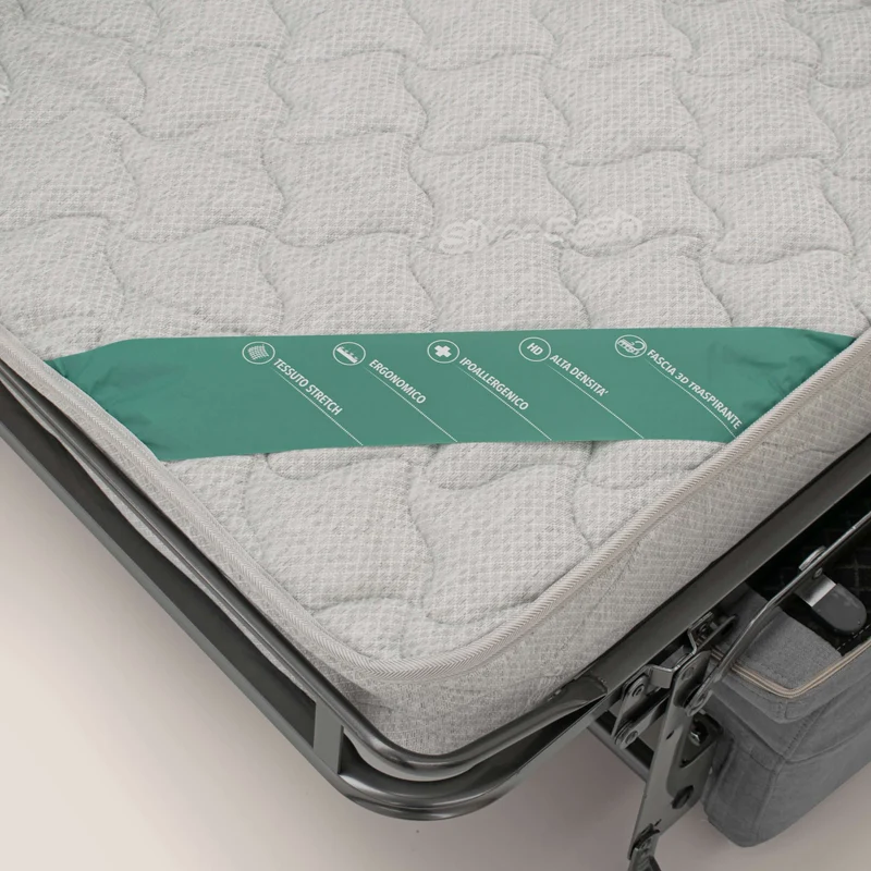 Bjorn Canapé convertible avec matelas H 18cm et têtières réglables en tissu imperméable T02 gris