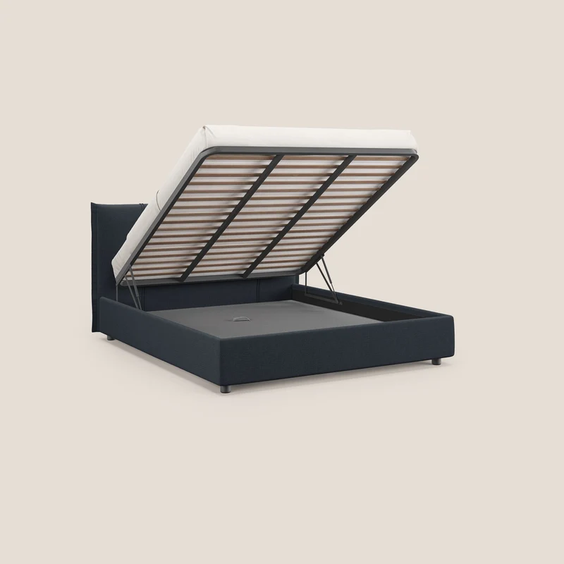 Alicia lit rembourré avec coffre de rangement en tissu imperméable T14 bleu