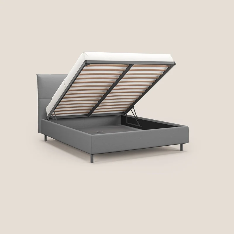 Izumi Lit rembourré avec coffre et pieds hauts en tissu détachable T05 gris