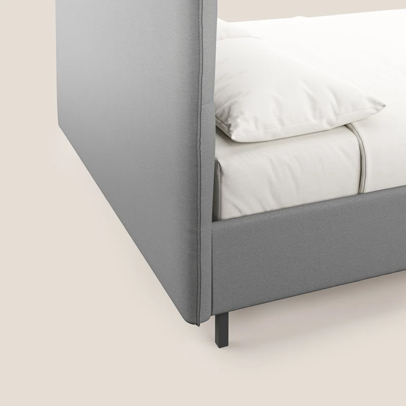Izumi Lit rembourré avec coffre et pieds hauts en tissu détachable T05 gris